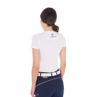 Camiseta de mujer Equestro Cannes de algodón con strass de manga corta Blanco