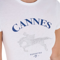 Camiseta de mujer Equestro Cannes de algodón con strass de manga corta Blanco