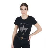 Camiseta mujer Equestro corte slim de doma con strass manga corta Negro