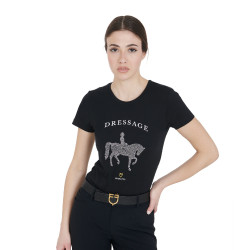 Camiseta mujer Equestro corte slim de doma con strass manga corta Negro