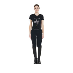 Camiseta mujer Equestro corte slim de doma con strass manga corta Negro