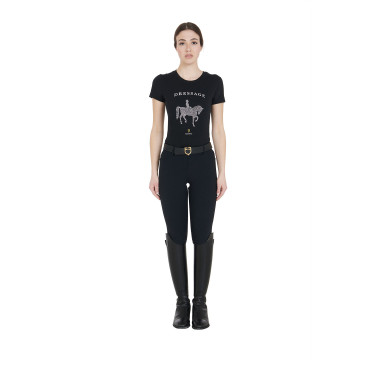 Camiseta mujer Equestro corte slim de doma con strass manga corta Negro