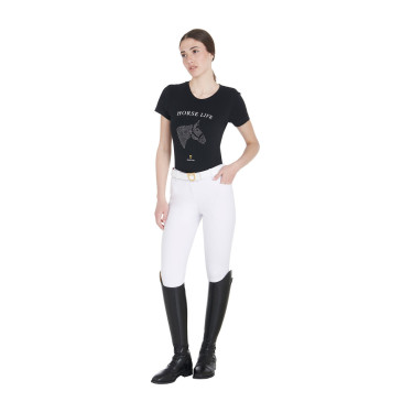 Camiseta mujer Equestro corte slim Horse Life con strass mangas cortas Negro