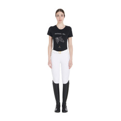 Camiseta mujer Equestro corte slim Horse Life con strass mangas cortas Negro
