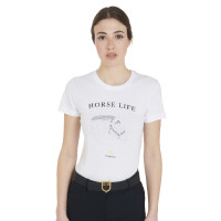 Camiseta mujer Equestro corte slim Horse Life con strass mangas cortas Negro