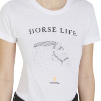 Camiseta mujer Equestro corte slim Horse Life con strass mangas cortas Blanco
