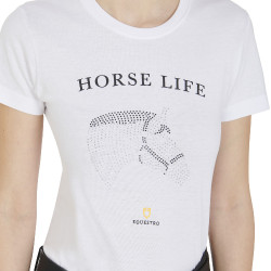 Camiseta mujer Equestro corte slim Horse Life con strass mangas cortas Blanco