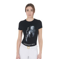Camiseta de mujer Equestro corte slim estampado Moonlight de manga corta Negro