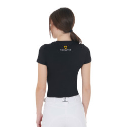 Camiseta de mujer Equestro corte slim estampado Moonlight de manga corta Negro