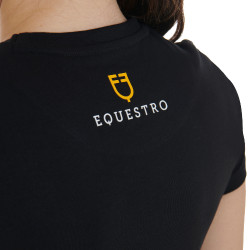 Camiseta de mujer Equestro corte slim estampado Moonlight de manga corta Negro