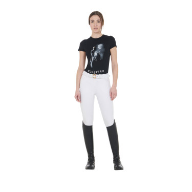 Camiseta de mujer Equestro corte slim estampado Moonlight de manga corta Negro