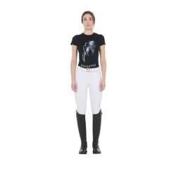Camiseta de mujer Equestro corte slim estampado Moonlight de manga corta Negro