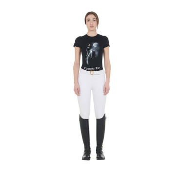 Camiseta de mujer Equestro corte slim estampado Moonlight de manga corta Negro