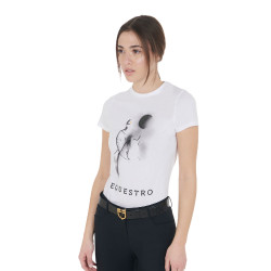 Camiseta de mujer Equestro corte slim estampado Moonlight de manga corta Blanco