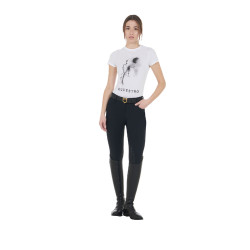 Camiseta de mujer Equestro corte slim estampado Moonlight de manga corta Blanco