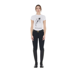 Camiseta de mujer Equestro corte slim estampado Moonlight de manga corta Blanco