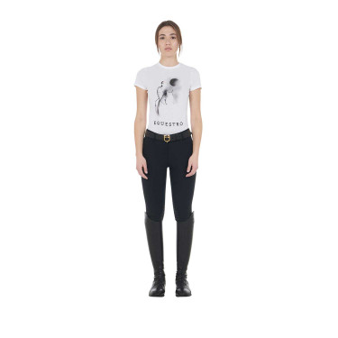 Camiseta de mujer Equestro corte slim estampado Moonlight de manga corta Blanco