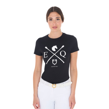 Camiseta de mujer Equestro EQ de algodón de manga corta Negro