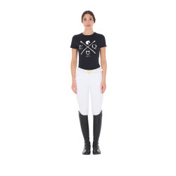 Camiseta de mujer Equestro EQ de algodón de manga corta Negro
