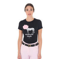 Camiseta de mujer Equestro Head In The Clouds de algodón de manga corta Negro Camiseta de mujer Equestro Head In The Clouds de algodón de manga corta Negro