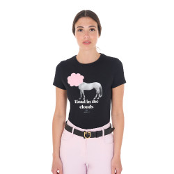 Camiseta de mujer Equestro Head In The Clouds de algodón de manga corta Negro
