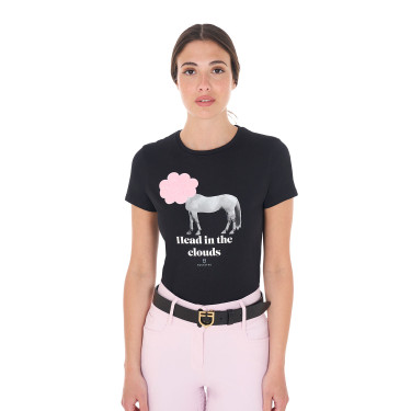 Camiseta de mujer Equestro Head In The Clouds de algodón de manga corta Negro