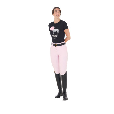 Camiseta de mujer Equestro Head In The Clouds de algodón de manga corta Negro