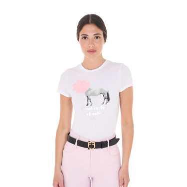 Camiseta de mujer Equestro Head In The Clouds de algodón de manga corta Blanco Camiseta de mujer Equestro Head In The Clouds de algodón de manga corta Blanco