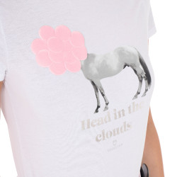 Camiseta de mujer Equestro Head In The Clouds de algodón de manga corta Blanco Camiseta de mujer Equestro Head In The Clouds de algodón de manga corta Blanco
