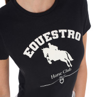 Camiseta de mujer Equestro Jumping Horse Club de algodón de manga corta Negro