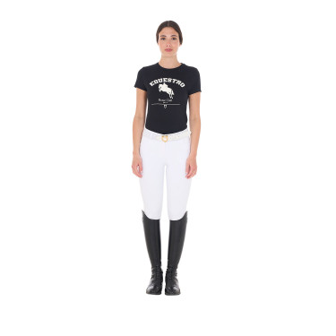 Camiseta de mujer Equestro Jumping Horse Club de algodón de manga corta Negro