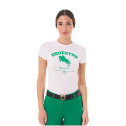 Camiseta de mujer Equestro Jumping Horse Club de algodón de manga corta Blanco