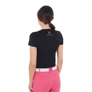 Camiseta de mujer Equestro So Lovely de algodón de manga corta Negro