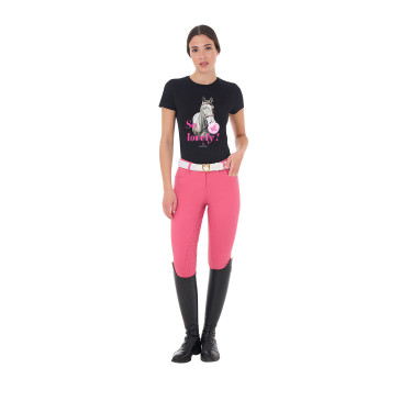 Camiseta de mujer Equestro So Lovely de algodón de manga corta Negro