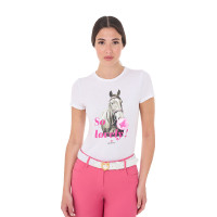 Camiseta de mujer Equestro So Lovely de algodón de manga corta Blanco