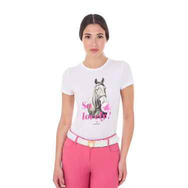 Camiseta de mujer Equestro So Lovely de algodón de manga corta Blanco