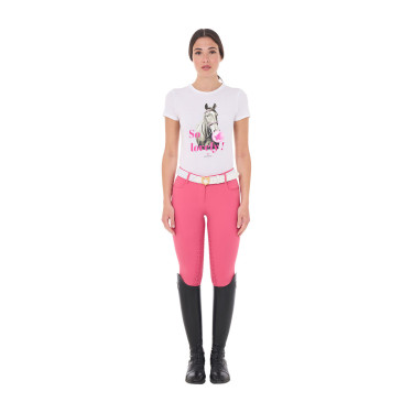 Camiseta de mujer Equestro So Lovely de algodón de manga corta Blanco