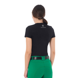 Camiseta mujer Equestro Stripe Horse Club de algodón de manga corta Negro