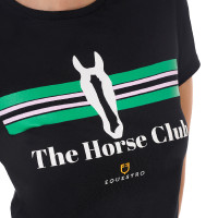 Camiseta mujer Equestro Stripe Horse Club de algodón de manga corta Negro