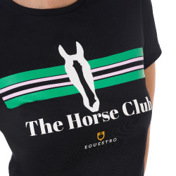 Camiseta mujer Equestro Stripe Horse Club de algodón de manga corta Negro