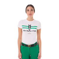 Camiseta mujer Equestro Stripe Horse Club de algodón de manga corta Blanco