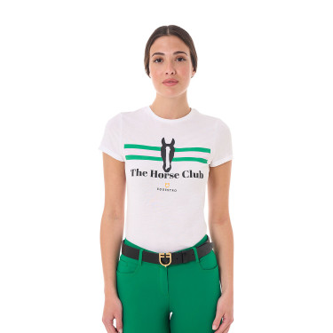 Camiseta mujer Equestro Stripe Horse Club de algodón de manga corta Blanco