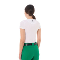 Camiseta mujer Equestro Stripe Horse Club de algodón de manga corta Blanco