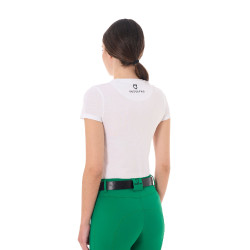 Camiseta mujer Equestro Stripe Horse Club de algodón de manga corta Blanco