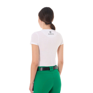 Camiseta mujer Equestro Stripe Horse Club de algodón de manga corta Blanco