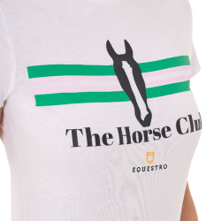 Camiseta mujer Equestro Stripe Horse Club de algodón de manga corta Blanco