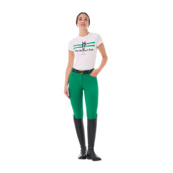 Camiseta mujer Equestro Stripe Horse Club de algodón de manga corta Blanco