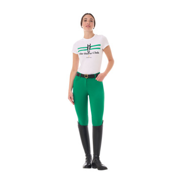 Camiseta mujer Equestro Stripe Horse Club de algodón de manga corta Blanco