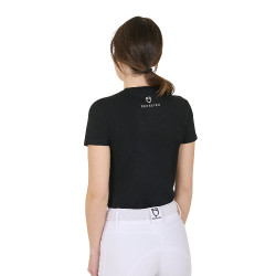 Camiseta mujer Equestro Wild Flower de algodón de manga corta Negro