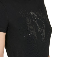 Camiseta mujer Equestro Wild Flower de algodón de manga corta Negro Camiseta mujer Equestro Wild Flower de algodón de manga corta Negro